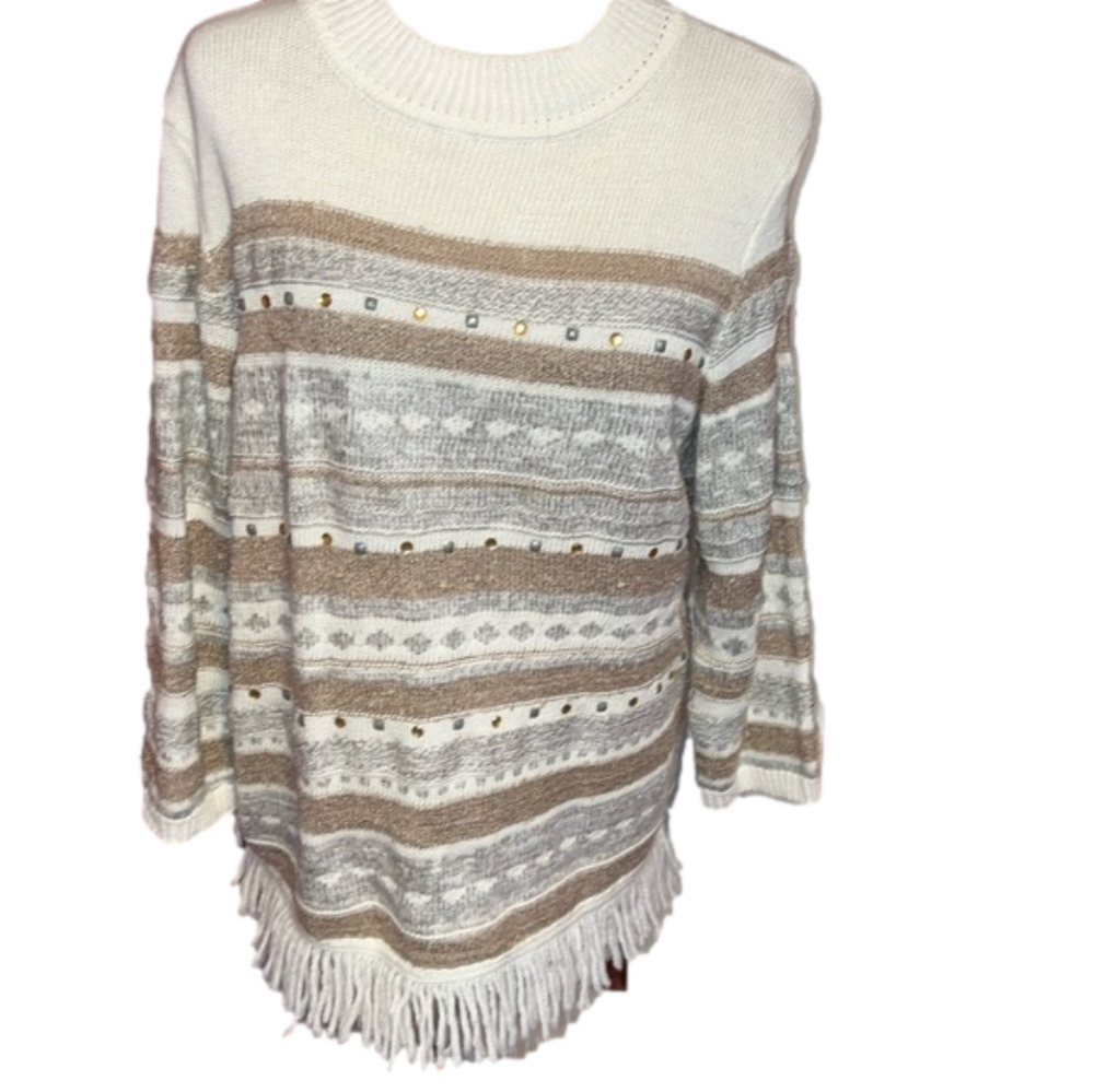 NWOT Alfred Dunner Beaded Embellished Sweater Fringe Hem L